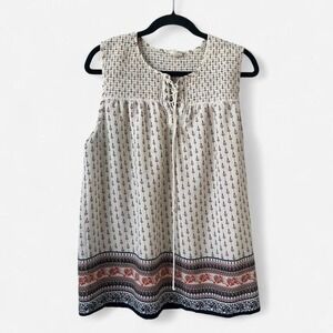 Cream and red boho sleeveless top with rope detail Size M